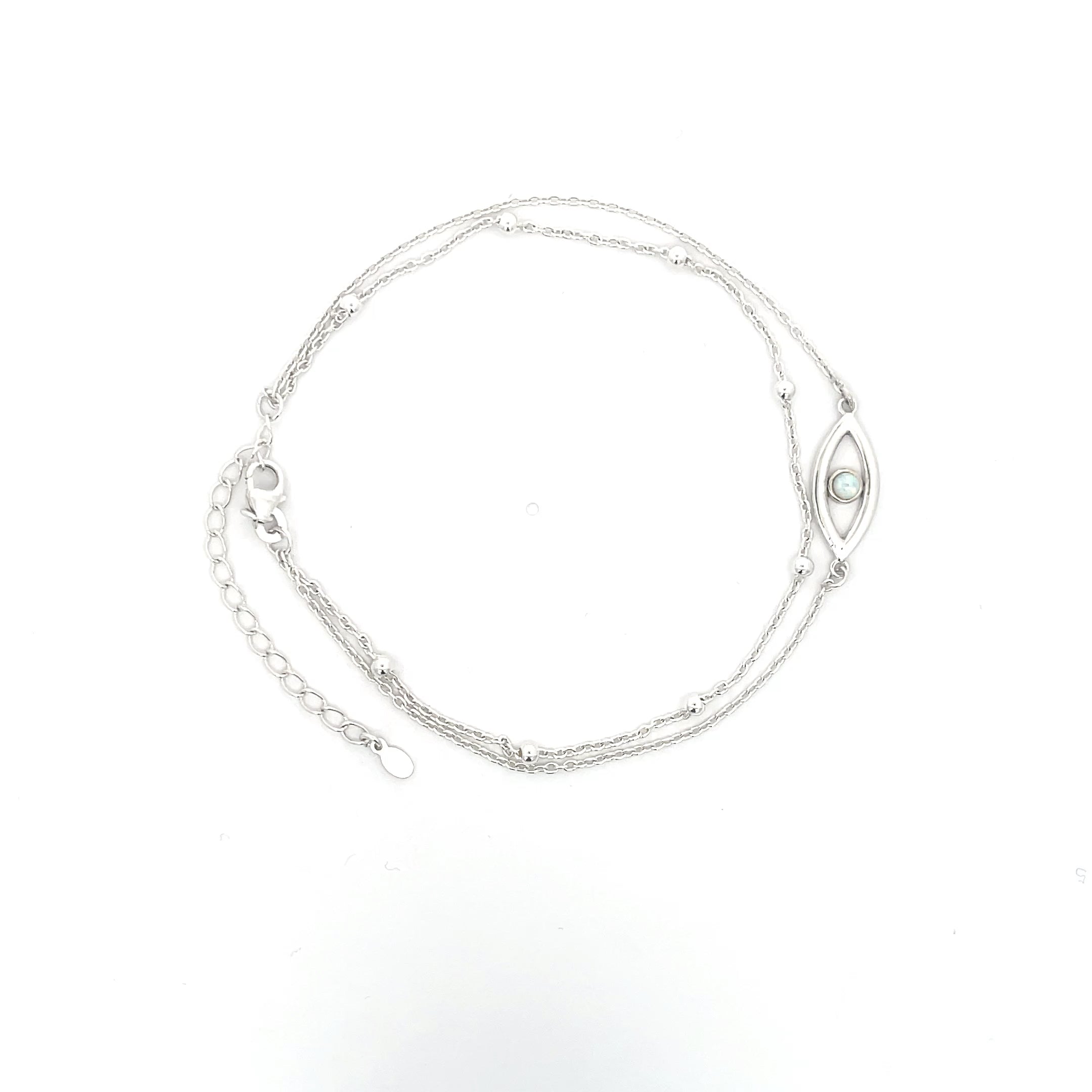 925er Silber Opal Evil Eye Doppelkette Fußkettchen